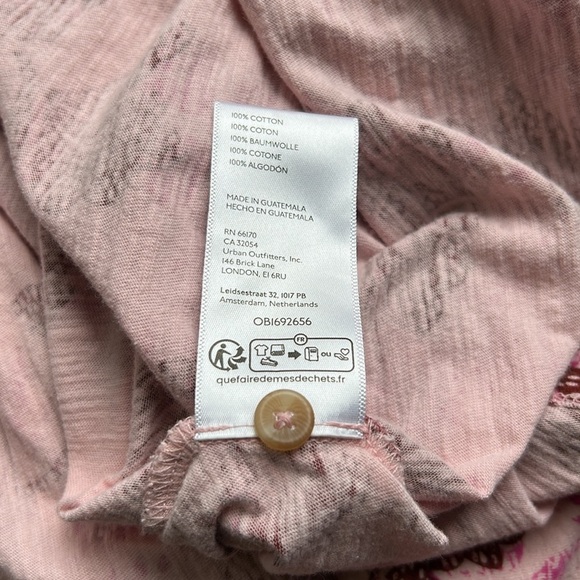 Anthropologie Pilcro Top Pink Combo Floral Ruched Henley Tee Size L - Picture 12 of 14